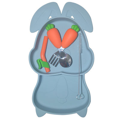 comprar A alimentação do bebê do silicone de 6 grupos dos PCes chapeia pratos Nontoxic com a colher da forquilha da bacia da placa do babador do copo online manufacture