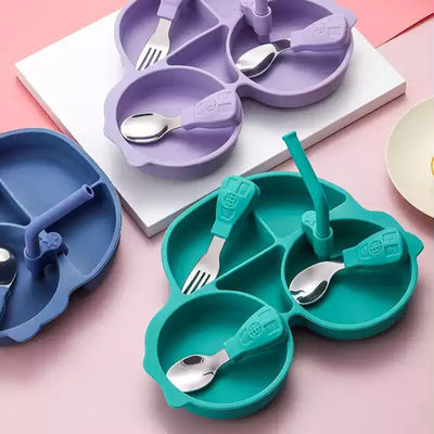 comprar O recipiente de armazenamento portátil MHC do alimento da sução do silicone caçoa a placa do bebê com palha online manufacture