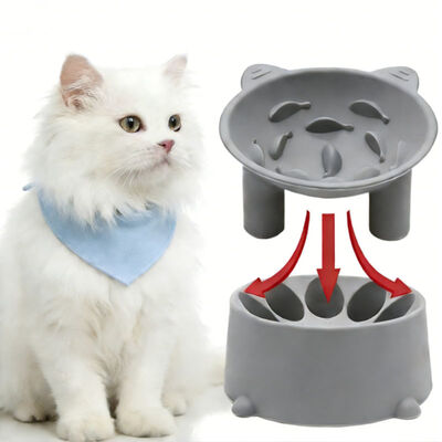 comprar Grátis Eco-Friendly Impermeável Portátil Oval Protetor Cervical Silicone Cat Feeding Bowl Altura Ajustável Boca Inclinada online manufacture