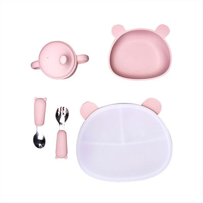 Grupo de alimentação 6Pcs BPA do bebê do silicone da forma do urso bacia livre da sução com tampa