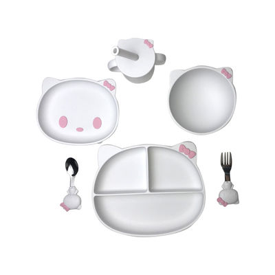 grupo de alimentação Kitten Shape BPA do bebê do silicone 6pcs bacias e placas livres da sução