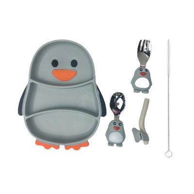 Produto comestível ajustado de alimentação da forma do pinguim do bebê do silicone do OEM com colher