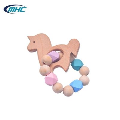 A madeira Teether Diy Pony Shape Easy To Clean feito a mão do silicone do grânulo do bebê personalizou