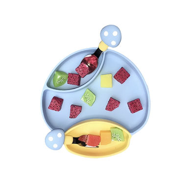 Bebê durável Tray Feeding Plate With Spoon do silicone da segurança e forquilha
