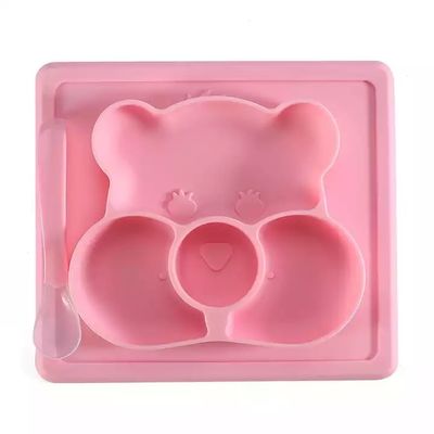Bacia e placa de alimentação personalizadas silicone da sução do bebê da forma do urso com colher