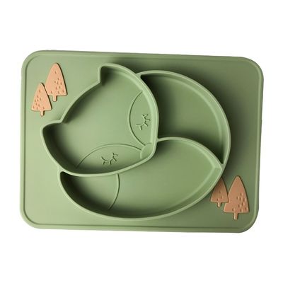 Placa livre verde feita sob encomenda do bebê do silicone de Tray Fox Shape BPA do bebê do silicone