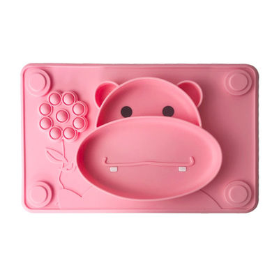 Placa de alimentação livre cor-de-rosa da sução de Tray Food Grade Cow Shape BPA do bebê do silicone