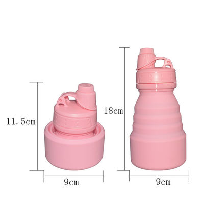 Esportes exteriores que dobram a isolação térmica cor-de-rosa da garrafa de água 500ml do silicone com tampa