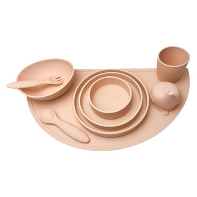 Produto comestível liso do silicone do grupo da bacia e da placa da sução do bebê com colher