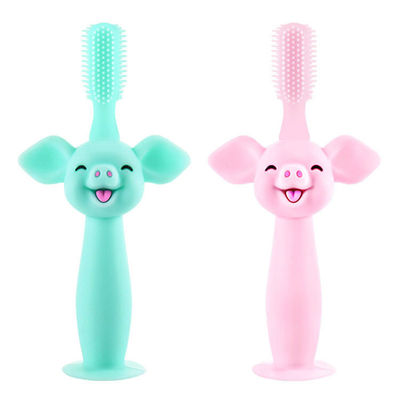 Bebê Teether do silicone, porco feito sob encomenda de formação infantil dos desenhos animados da escova de dentes do bebê do silicone do produto comestível