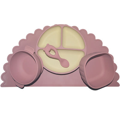 Conjunto de alimentação de silicone ergonômico para bebês Placas de silicone para crianças Forquilha e colher para crianças pequenas