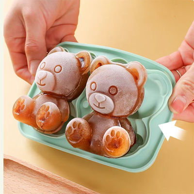 MHC Bpa Free Ice Cube Tray com tampa e caixa grande de libertação fácil 3D Bear Shape Silicone Ice Cube Tray