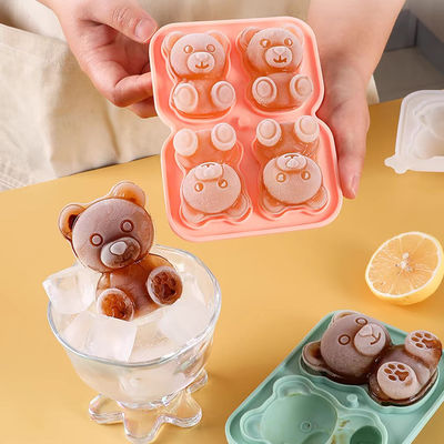 MHC Custom Shape Logo Factory Wholesale Pink Animal Ice Cube Tray Silicone Pequeno 3D Bear Shape Ice Cube