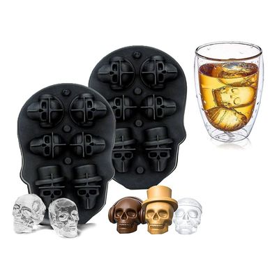 MHC 3D Crânio Forma Crânio Moldes de gelo para bandeja de uísque com tampa anti-derramamento
