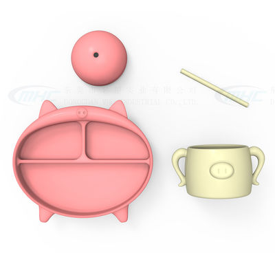 Conjunto de alimentação de bebê de silicone livre de BPA, tampa e colher padrão de tigela para amamentação