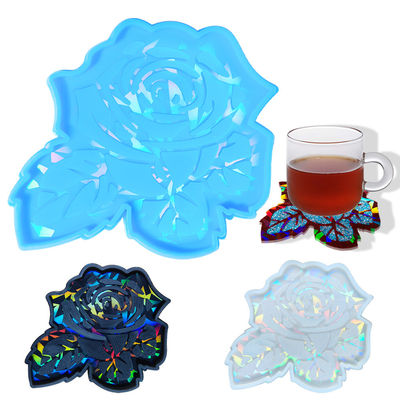 MHC 3d Coasters de resina únicas Rose Flower Coasters Gold Holographic Silicone Resin Molds