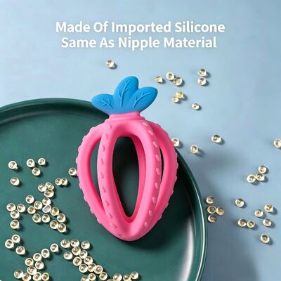 Brinquedo de dentição de silicone para bebês Brinquedo sensorial maciuável suave Brinquedo sensorial para crianças pequenas Brinquedo sensorial com morango texturizado Aliviar a dor nos dentes